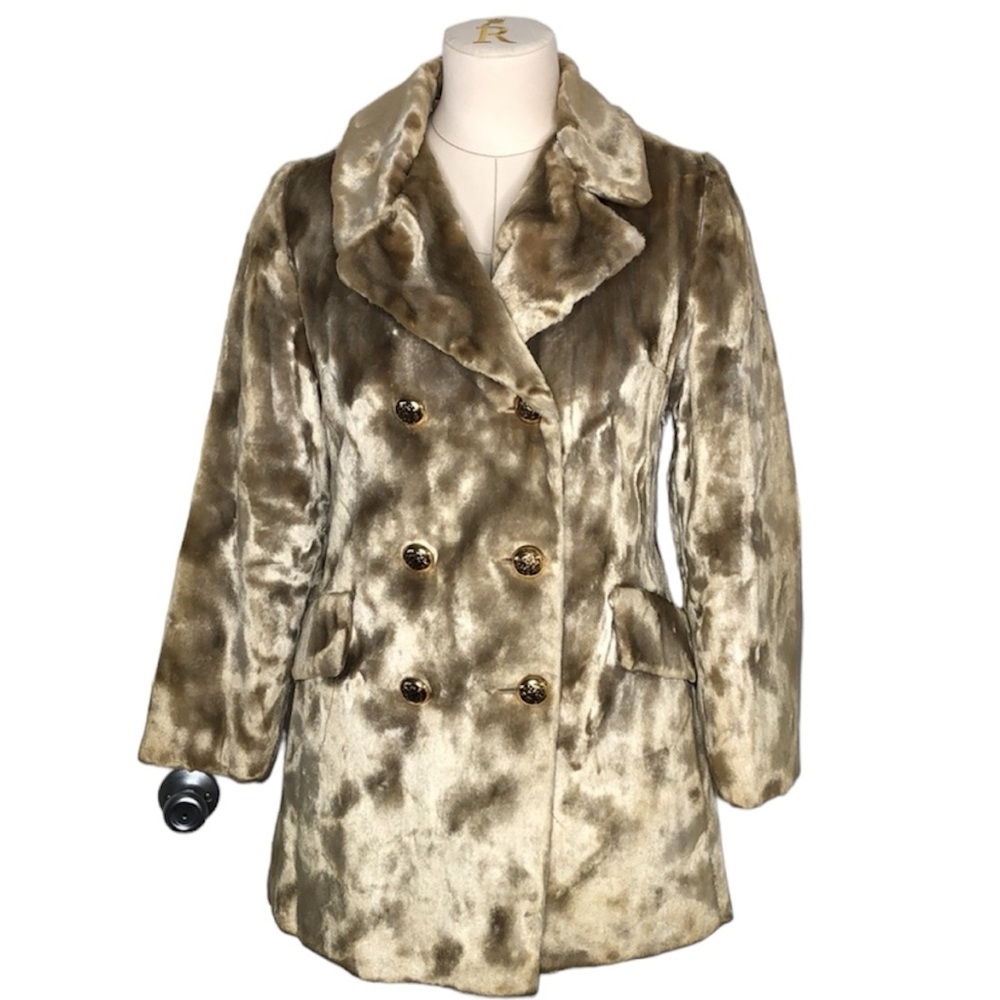 Vintage faux fur double breasted pea coat